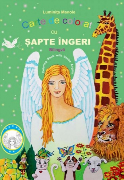 Carte de colorat cu șapte îngeri bilingvă – română-engleză, verde (format A5)